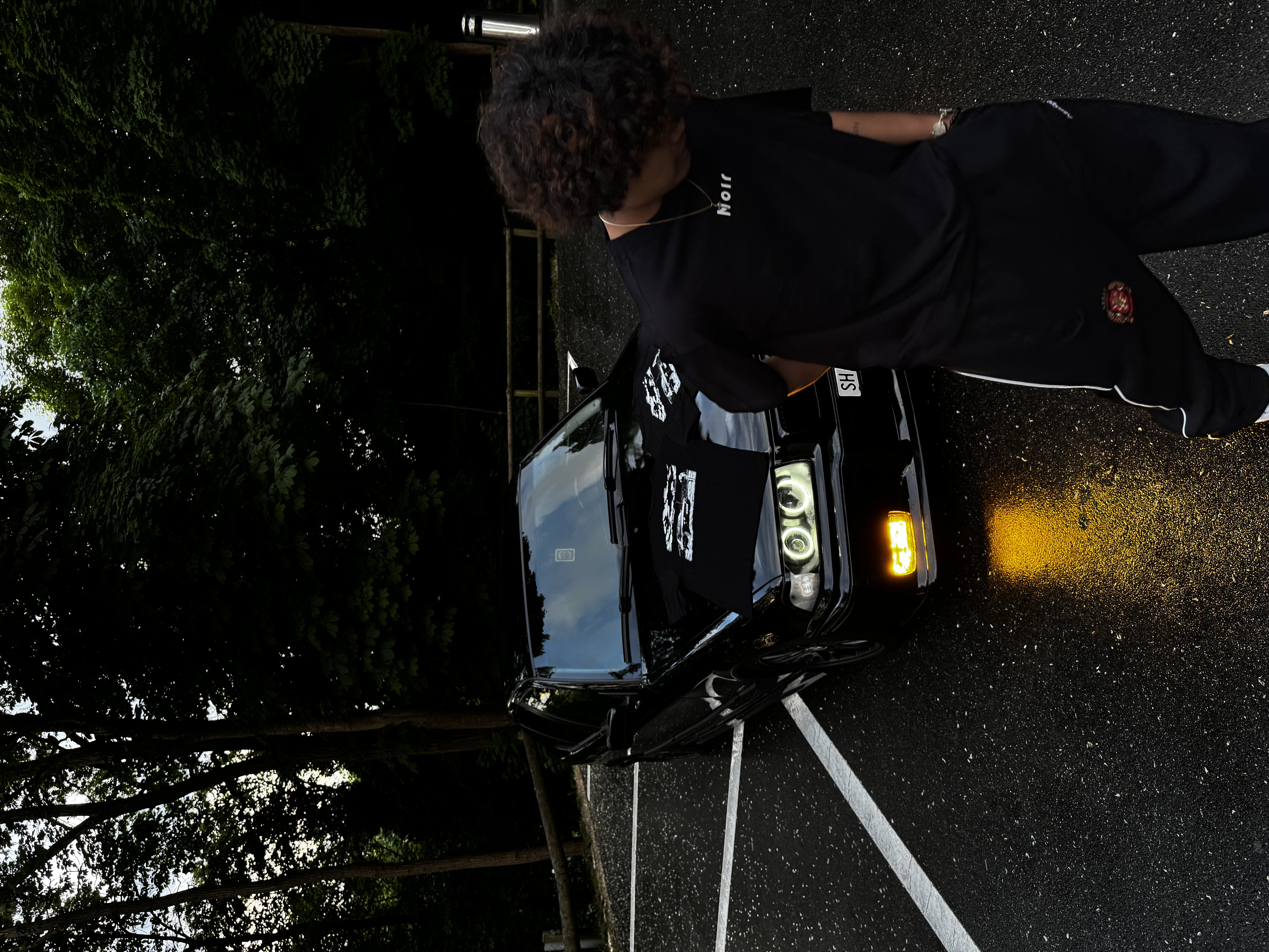 Black T-Shirt with Car Scene Print
